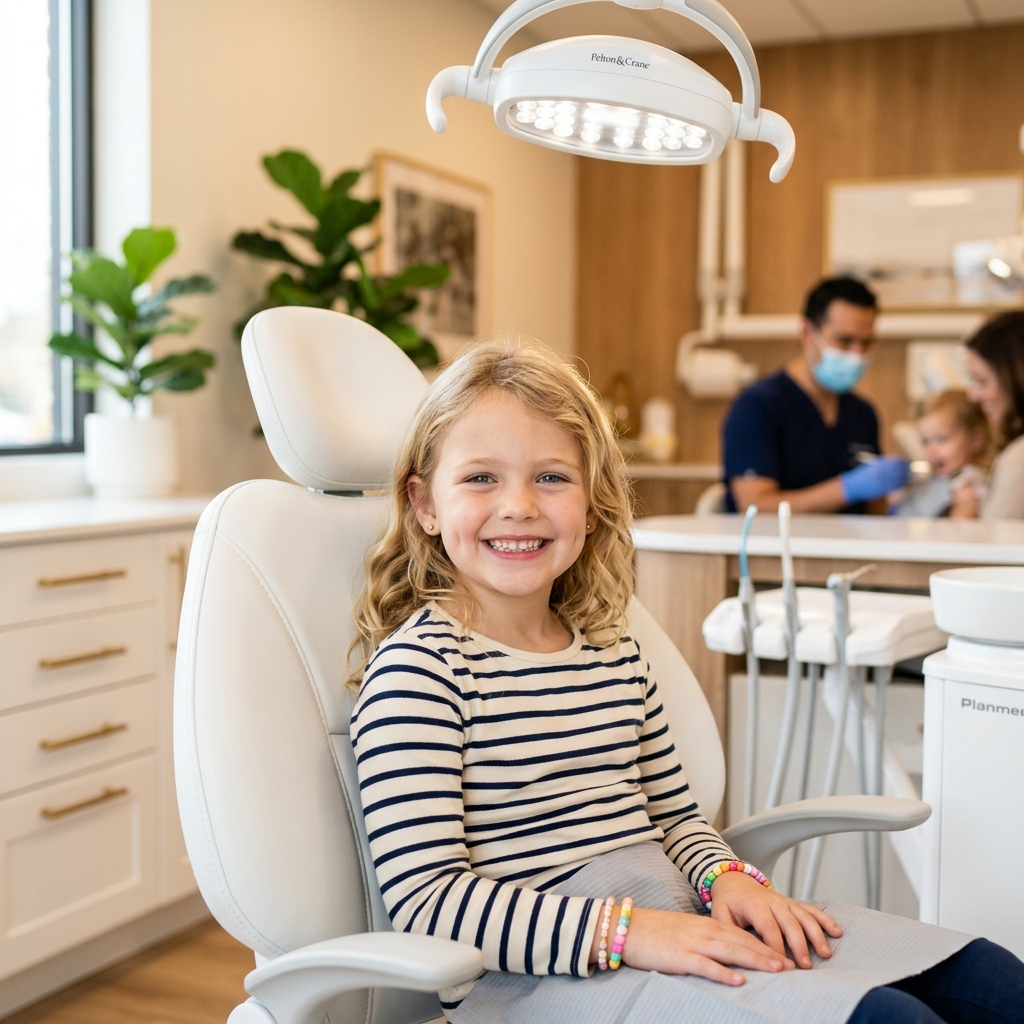 Happy child with healthy smile after dental sealants